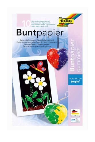 folia 750 - Mappe mit farbig sortiertem Buntpapier, gummiert, 10 Blatt, 80 g/qm, ca. 18,5 x 29,7 cm, ideal für vielfältige Bastelarbeiten, bunt