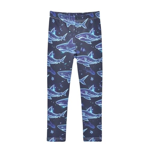ALAZA Girls' Leggings Children's Yoga Pants Skinny Printed Dance Blue Shark Comfortable 4T