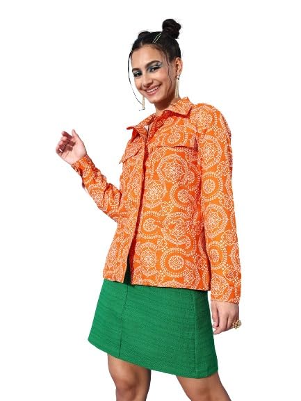 kassually Women Blazer Orange Rayon Printed Pleated Blazer-picture-49