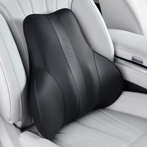Image of Coverado Lumbar Support Pillow for Car, Ergonomic Memory Foam Back Pillow for Office Chair, Back Cushion for Back Pain Relief, PU Leather Car Lumbar Support for Driving Seat - Black