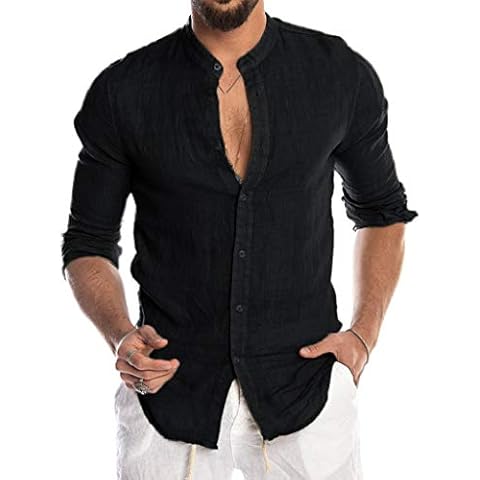 Zilosconcy Camisa Algodón y Lino para Hombre Manga Corta Cover