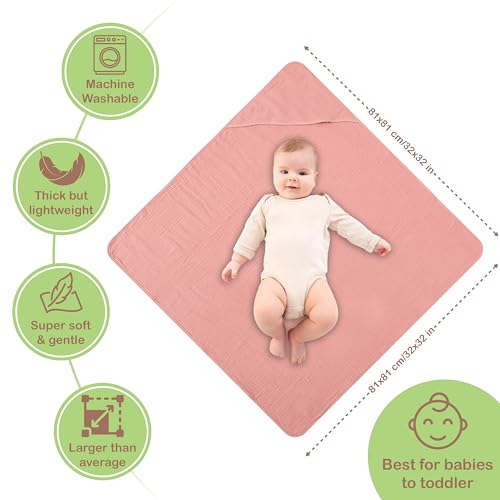 Image of 100% Organic Cotton Muslin Baby Hooded Towel, 32x32 in, Rose & Peach, 2 Pack, Soft Absorbent 4-Layer Hooded Bath Towel for Baby Girls, Newborns, Infants, Toddlers, Oeko-TEX