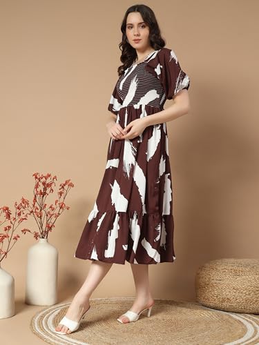 Kzully Women's Crepe A-Line Midi Dress (1001-Brush-Coffee-L_Brown