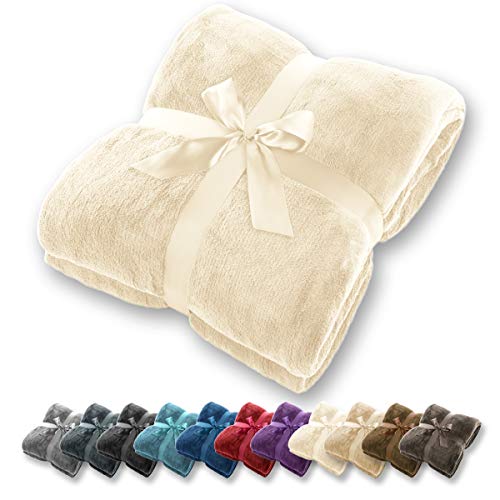 Gräfenstayn Manta tamaños y Colores Diferentes - Manta de Microfibra Manta para Sala de Estar Manta para Cama - Fibra Polar de Microfibra de Franela (Crema, 240x220 cm)