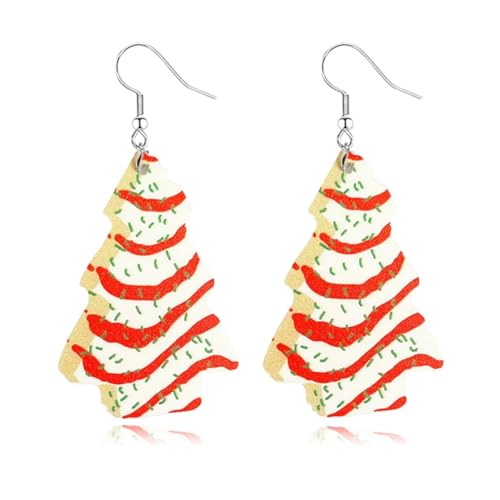 RLHRNDE Christmas Tree Earrings for Women Cute Acrylic Candy Earrings Red Pink Cake Shape Love Earrings Xmas Holiday Jewelry Gifts Decorations (White)