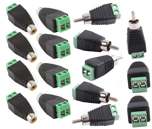 COMAXESORI-16-Pieces-8-x-RCA-Male-to-2-Ports-Terminal-Plug-8-x-RCA-Female-to-2-Ports-Terminal-Plug-RCA-to-Speaker-Wire-Adapter-RCA-to-AV-Screw-Terminal-Connector-Phono-RCA-Male-Female-Plug