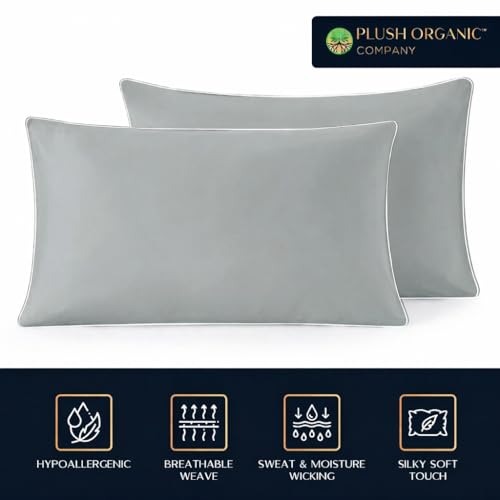 Image of Queen Luxury 4 Piece Bedsheet Set, Harbor Mist with White Piping, Cooling Resort Bedding, Deep Pockets, Ultra Soft, Viscose (Rayon) derived from bamboo, Organically grown, 300 Thread Count