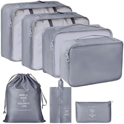 Kit Organizador de Viagem 7 Peças, Conjunto de Bolsas para Bagage...