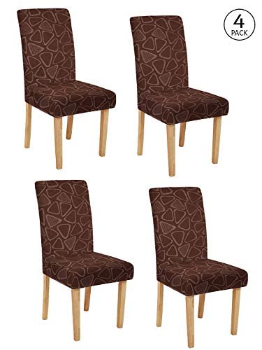Image of Cortina Polyester Spandex Dining Chair Cover, Stretchable & Washable Slipcover, Emboss Design, Brown (Set of 4)