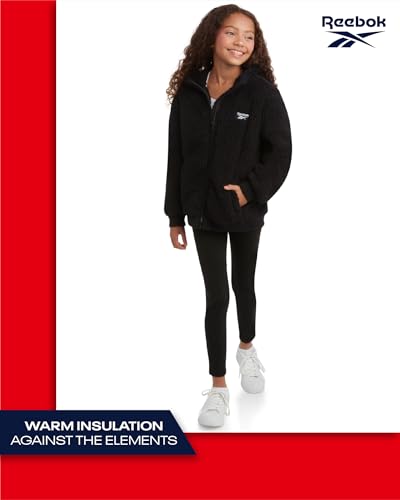 Image of Reebok Girls Plush Sherpa Fleece Full-Zip Hooded Teddy Winter Jacket