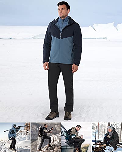 33,000ft Outdoorhose Herren Softshellhose Wasserdicht Winddicht Skihose Warm Fleece Gefüttert Herrenhose Winter Trekkinghose Wanderhose Schwarz S/32W/30L