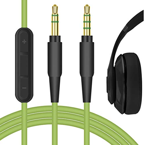 Geekria QuickFit - Cable de audio con micrófono para auriculares Beats Solo2, Solo3, Studio, Studio2, Studio3, 3,5 mm, cable estéreo de repuesto con micrófono y control de volumen (verde 6 pies)