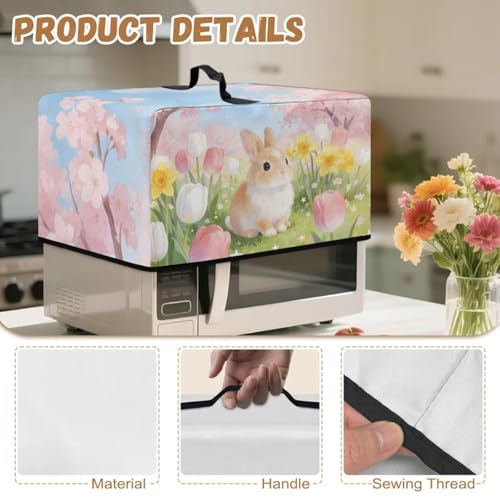 Image of Dustproof Microwave Oven Cover Dust Protection Protective Toaster Oven Cover Protector for Easter Decor, S, 18.25 x 14.5 x 11 Inches, Cartoon Rabbit Tulip Flower Pink
