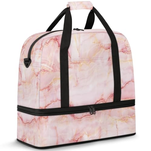 Large Weekender Overnight Bags Rose Gold Abstract Marble Travel Duffel Bag for Women Men Gym Bag With Shoe Compartment Foldie Travel Tote Bag Carry On Personal Item Bag for Travel Gym Sports