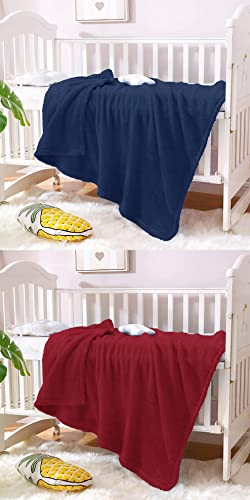Image of Amazon Brand - Umi Super Soft Single Layered Flannel Baby Blanket - Blue & Maroon | Cozy & Breathable | Warm, Soft, and Comfortable | Perfect for Newborns | Unisex Design for Boys & Girls (Pack of 2)