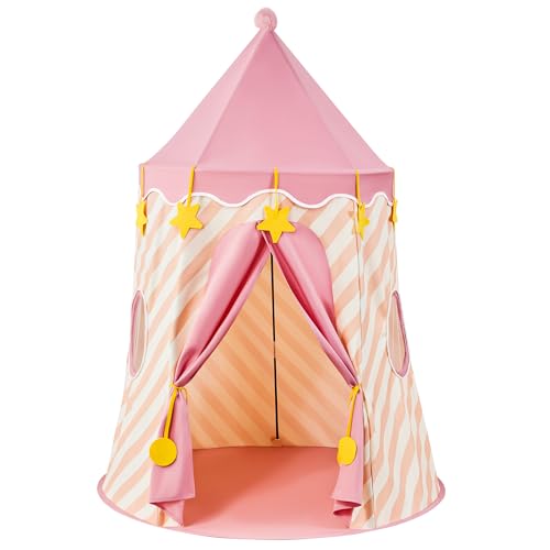 Hallo Deer Kids Play Tent, Princess Castle Pop Up Tent Kids with Star and Window, Portable Toddler Play Tent Indoor Outdoor, Playhouse Indoor Games for Boys & Girls Gifts (Strawberry Pink)