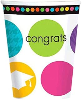 amscan Colorful Commencement Disposable Paper Cups for Hot & Cold Drinks, Multicolor, 9 oz