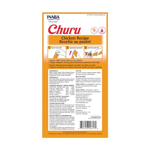 INABA Churu Cat Treats, Lickable, Squeezable Creamy Purée Cat Treat with Green Tea Extract & Taurine, 0.5 Ounces Each Tube, 24 Tubes (4 per Pack), Chicken Recipe - image 8