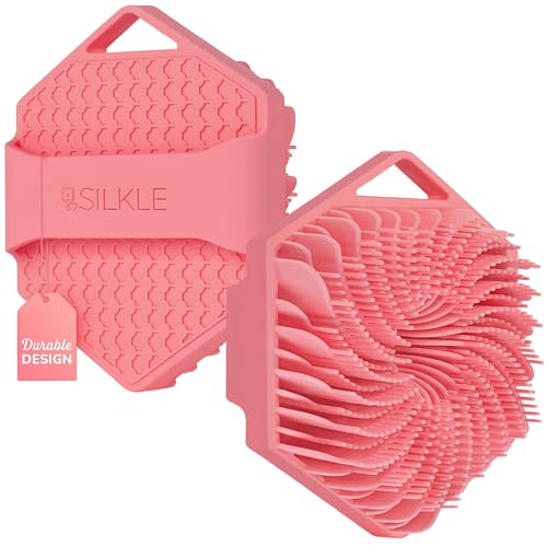 SILKLE Silicone Body Scrubber Gentle Exfoliating Shower Scrubber for Body & Bath Silicone Shower Brush & Loofah Alternative Non-Slip Silicone Body Brush Quick Dry Hygienic - Pink