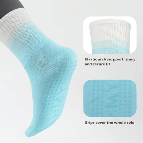 Image of Women Grip Yoga Pilates Socks Non Slip Crew Socks for Barre Ballet Dance Barefoot Workout Colorful Athletic Socks