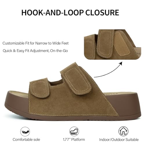 Image of Platform Sandals Women Genuine Leather Slip-on Beach Slide Buckle Comfortable Sandals with Memory Foam Soft Lining and Open Toe Low Wedges
