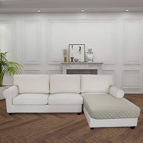 Image of Easy-Going Rectangular Chaise Lounge Cover, 42 x 68 inches, Beige, Reversible, Elastic Closure, Machine Wash, Indoor Sofa Protection, Pet-Friendly, Stain-Resistant, Easy to Clean