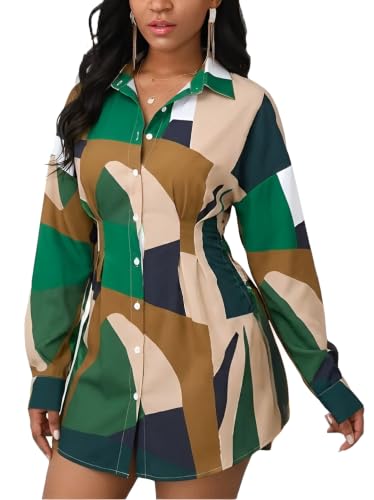 Image of Glozeplus Long Sleeve Button Down Collar Mini Shirt Dress for Women