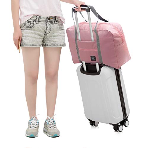 YUKABAN Foldable Travel Duffel Bag Luggage Sports Gym Water Resistant Oxford (Pink)