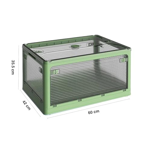 Image of oddpod Stack Genie Collapsible X-Large Capacity Storage Box with Detachable Wheels /Multifunctional Transparent Stackable, Portable & Foldable Organizer for Indoor and Outdoor use - Green