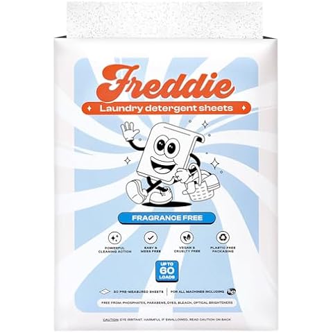 Freddie Laundry Detergent Sheets - Fragrance Free Unscented - 60 Loads (30 Sheets) - Concentrated Eco Friendly Liquid-less Strips Cover