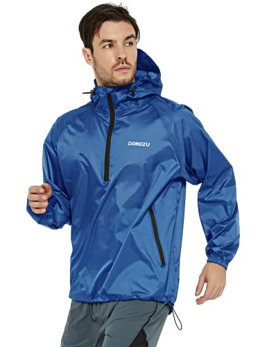 Demozu Men's Lightweight Running Cycling Rain Jacket Water Resistant Packable Hooded Bike Windbreaker Jacket, Navy Blue, Xl #TOP1