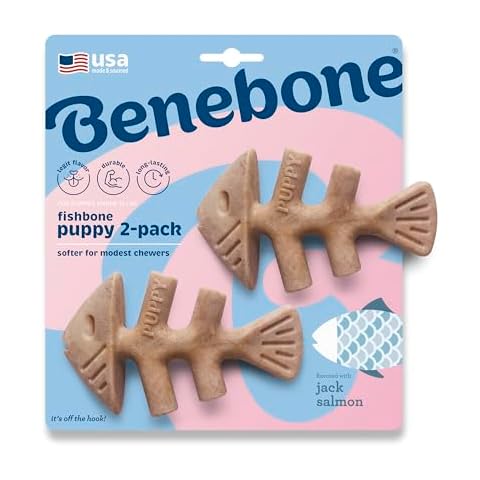 Benebone Puppy Fishbone Dog Chew Toys, Softer for Modest Chewers, Made in USA Cover