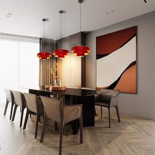 Image of 2PCS Red Pendant Lights, Nordic Flush Mount Ceiling Light with E26 Base, Adjustable Farmhouse Hanging Light for Bedroom, Pantry, Bar, Cafe