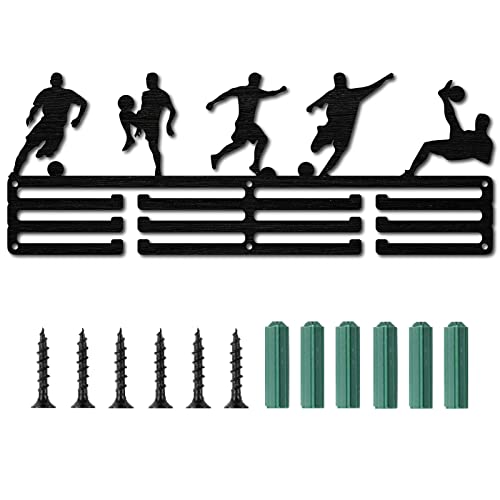 Miniatura 2 de Creatcabin - Soporte Para Medallas De Fútbol, Soporte Para Exhibición De Medallas De Jugador De Fútbol Deportivo, Soporte Para Colgar En La Pared, Soporte Para Medallas De Madera Negra Para Juegos, Co