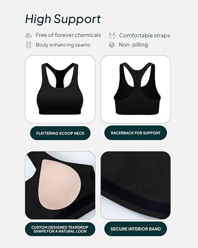 PAVOI ACTIVE Racerback Supportive Sports Bras for Women - High Support Scoop Neck Gym Workout Bra Removable Pads - HiPerform3