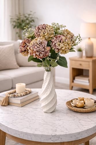 Image of Premium Combo Artificial Flower Bouquet with Ceramic Vase | 7 Head Real Touch Flowers | Luxury Home Decor for Living Room Bedroom Office Center Table(ND-15)