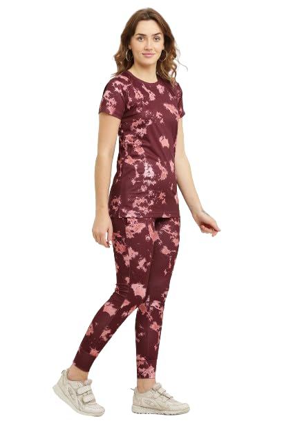 GenericPramukh Enterprises Women's Cotton Tie-Dye Night Suit Set | Full Pair of T-Shirt & Payjama Set For Women Night Dress (Maroon, 2XL)