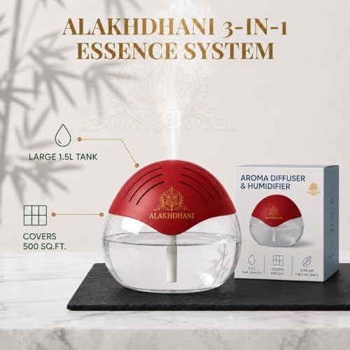 Image of 3-in-1 Aroma Diffuser, Humidifier & Air Purifier | 1500ml Essential Oil Diffuser for Aromatherapy | Cool Mist Humidifier for Home, Bedroom, Office, Spa | Covers 500 Sq.Ft | Red