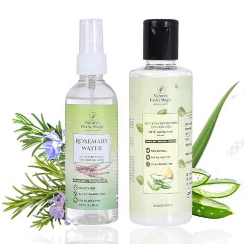 Image of Nature's Herbs Herbal Conditioner & Rosemary Water Hair Spray Combo | Aloe Vera Nourishing Conditioner for Smooth Frizz Free Hair with Rosemary Spray for Hair Growth Scalp Care | Men Women | 200 ml + 100 ml