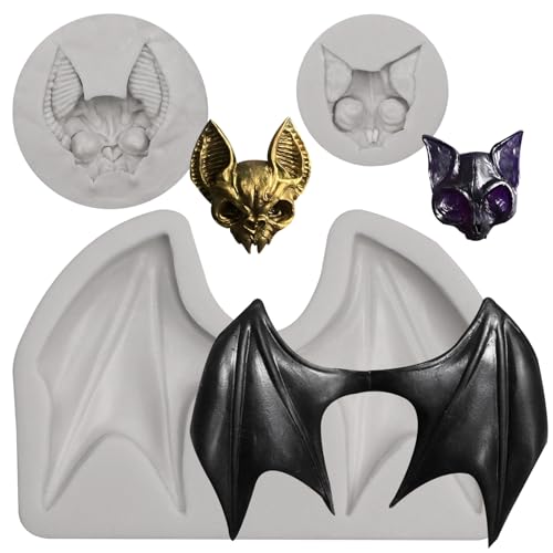 Bat Wing and Cat Skull Silicone Molds Set, Bat Wing Cat Skull Chocolate Molds for Resin Crafts,3 Psc