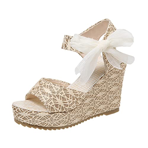 Sandales à talon carré pour femme en taille 39.5 EU avec ruban élégant couleur beige