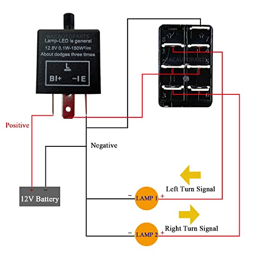 Image of Orange Led 7 PIN ON-Off-ON Turn Signal Rocker Switch with 3 PIN Adjustable Flasher Relay 3 Way DPDT Rocker Switch with Amber LED Flasher Blinker for Car Truck Pickup UTV RZR Console