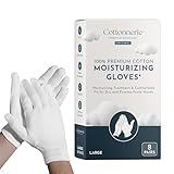 Extra Large, XL Moisturizing Gloves OverNight Bedtime Cotton Cosmetic Inspection Premium Cloth Quality Eczema Dry Sensitive Irritated Skin Spa Therapy Secure Wristband