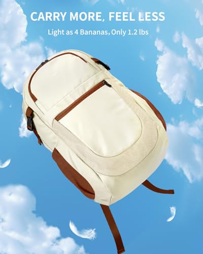 Image of ECOHUB Travel Backpack for Women, 17.3 inch Suspended Laptop Backpack, Fashion Water-Resistant 28L Personal Item Bag with 12 Pockets for Causal, Work, Cream & Brown