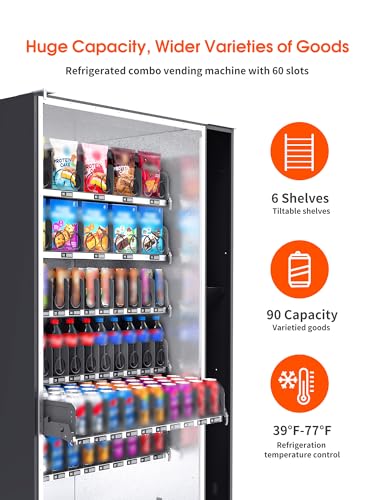 Image of Afen Commercial Vending Machine with Bill & Coin Acceptor and Card Reader, 60 Slot Refrigerated Beverage Snack Combo Vending machine for Business, Durable Cashless Drink Vending in Bulk