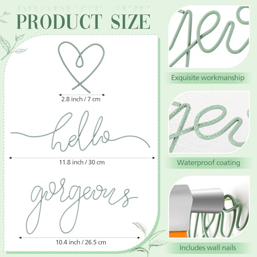 Image of Hicarer Metal Hello Gorgeous Wall Art Minimalist Decor for Bedroom Bathroom Living Room Dressing Room Salon Office Home Decorations Easy to Install Wall Decor(Green,Classic Style)