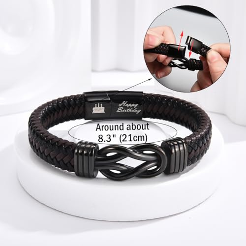 12th-40th Birthday Gift for Boys Him Men, Leather Knot Bracelet Gifts for 12 13 16 18 Year Old Boys Son Grandson Nephew Friend with Birthday Card2