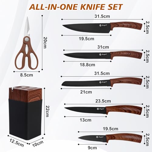 weiclianhp Messerset mit Block, 7-Teilig Küchenmesser Set, Messerblock, Messerblock mit Messer, Hochwertigem Edelstahl Knife Set, Ergonomische Griffe Messerset, Knife Block, Messer Set