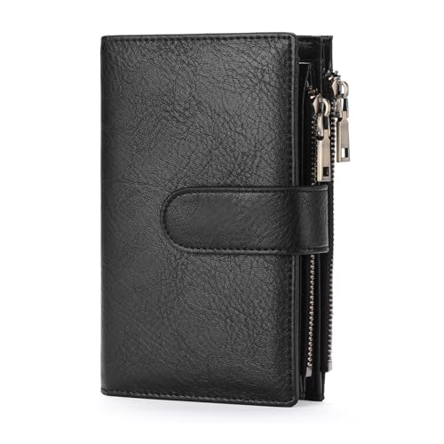 Image of GOIACII Womens Wallets RFID Blocking Leather Trifold Clutch Wallet Credit Card Holder Ladies Purse 3 ID Windows Black