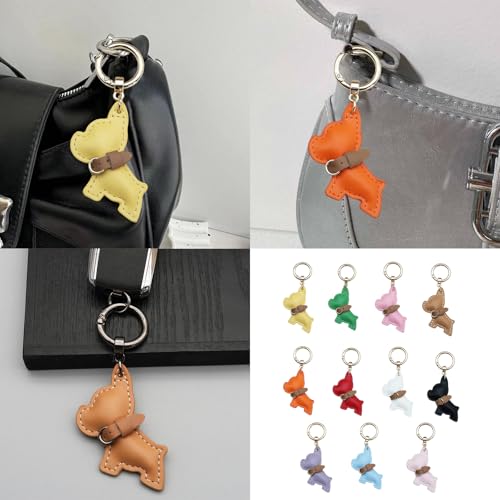 Schlüsselanhänger aus PU-Leder mit französischem Hunde-Anhänger, Auto-Schlüsselanhänger, Schlüsselanhänger, Schlüsselanhänger, Schlüsselanhänger, Schlüsselanhänger, Taschen, Dekoration
